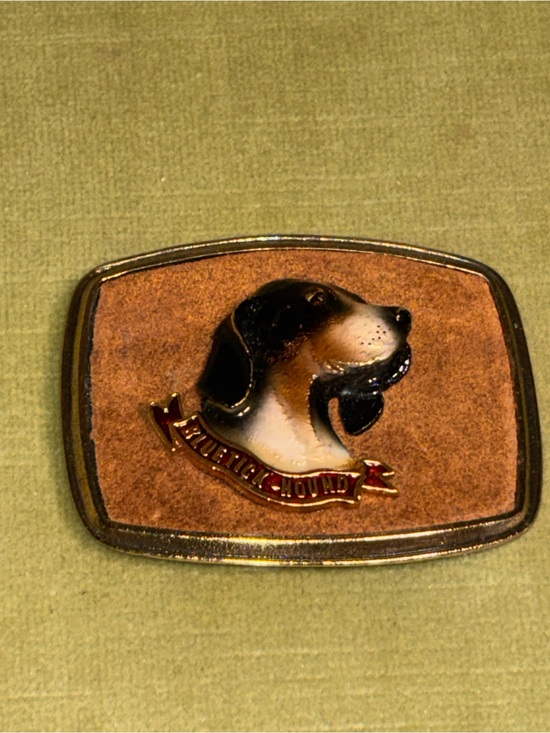 Raintree Other - Vintage 1979 Bluetick Hound Belt Buckle Raintree Brass/Suede 3D Art Pre-owned